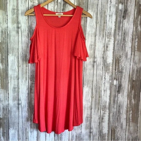 Umgee Pink Ribbed Open Shoulder Dress - Picture 1 of 5